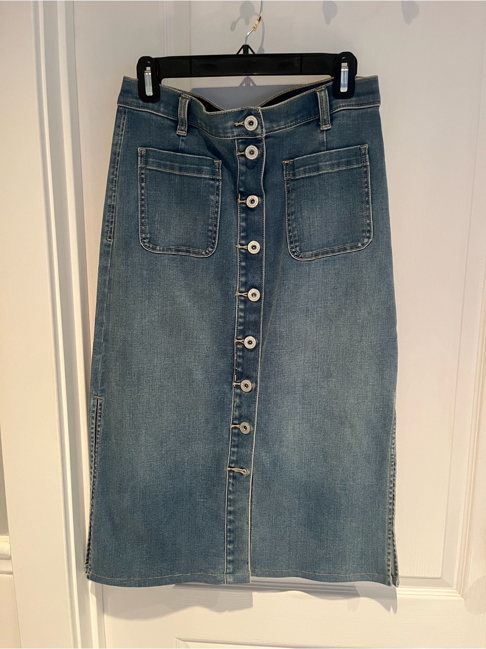 INC International Concepts Blue Button-Front Denim Midi Skirt